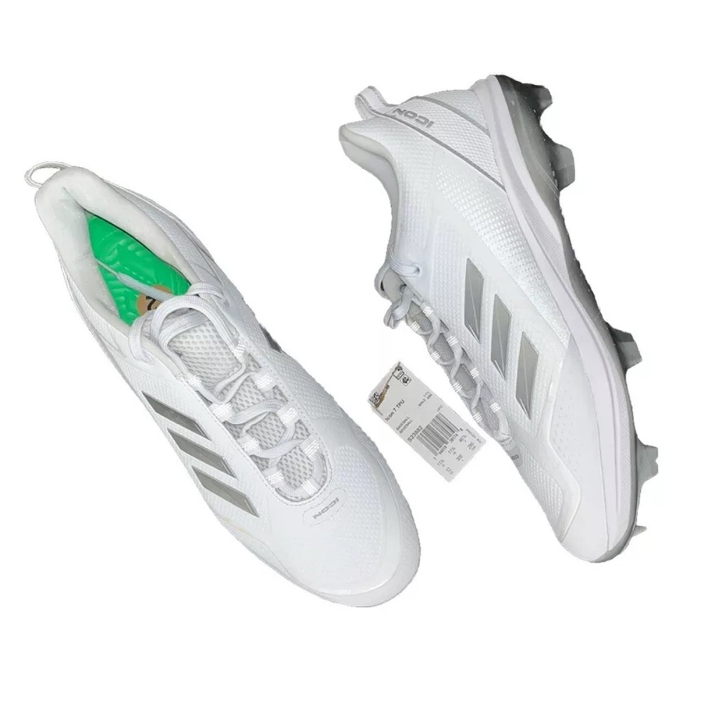 Adidas Icon 7 TPU Baseball Cleats White Metallic Silver NWT Men’s 12